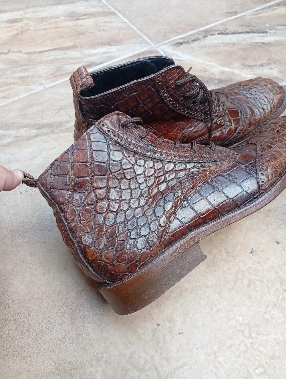 Men's Brown Crocodrile Leather Lace-Up Boots